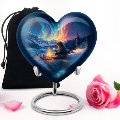 Celestial Blue Bear Cremation Urn detail view - heart-shaped bear design symbolizing eternal love - full-size 10 inch 200 cubic inch adult cremation urn
