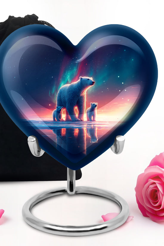 Cornflower Blue Bear Cremation Urn detail view - compassionate heart-bear combination with gentle curves - full-size 10 inch 200 cubic inch adult cremation urn