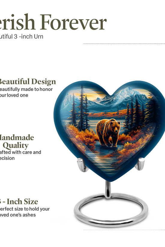 Bright Blue Bear Cremation Urn front view showing detailed design - compassionate heart-bear combination with gentle curves - mini keepsake memorial for portion of cremation ashes