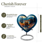 Bright Blue Bear Cremation Urn front view showing detailed design - compassionate heart-bear combination with gentle curves - mini keepsake memorial for portion of cremation ashes