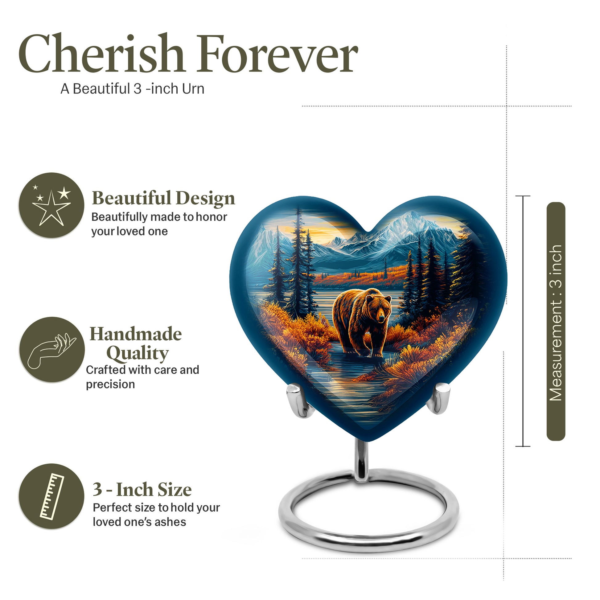 Bright Blue Bear Cremation Urn front view showing detailed design - compassionate heart-bear combination with gentle curves - mini keepsake memorial for portion of cremation ashes