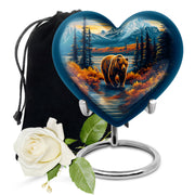 Cobalt Blue Bear Cremation Urn detail view - romantic heart urn with bear motif on aluminum - full-size 10 inch 200 cubic inch adult cremation urn