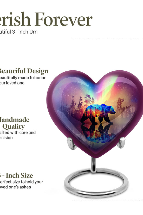 Azure Bear Cremation Urn front view showing detailed design - loving heart memorial featuring bear pattern - mini keepsake memorial for portion of cremation ashes