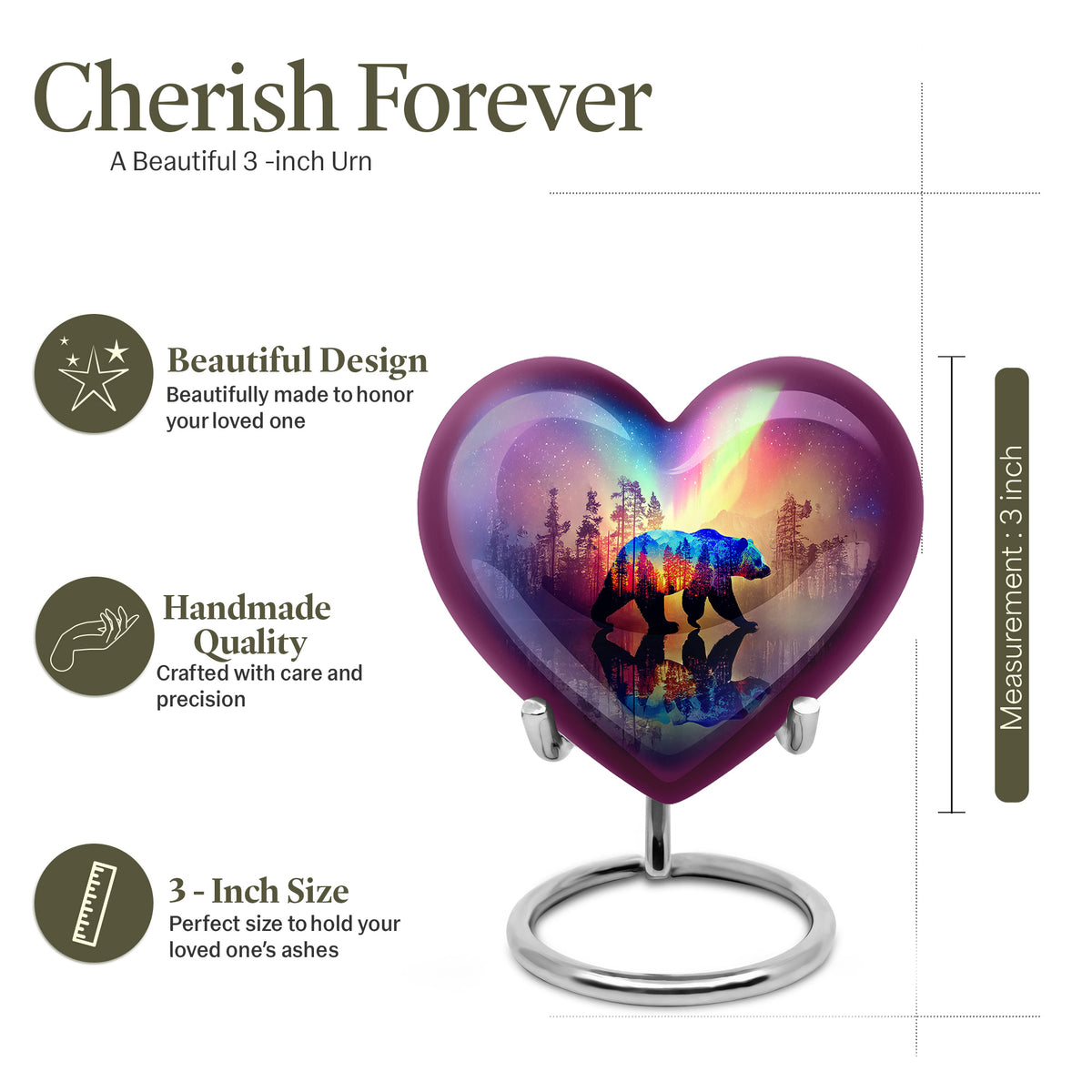 Azure Bear Cremation Urn front view showing detailed design - loving heart memorial featuring bear pattern - mini keepsake memorial for portion of cremation ashes