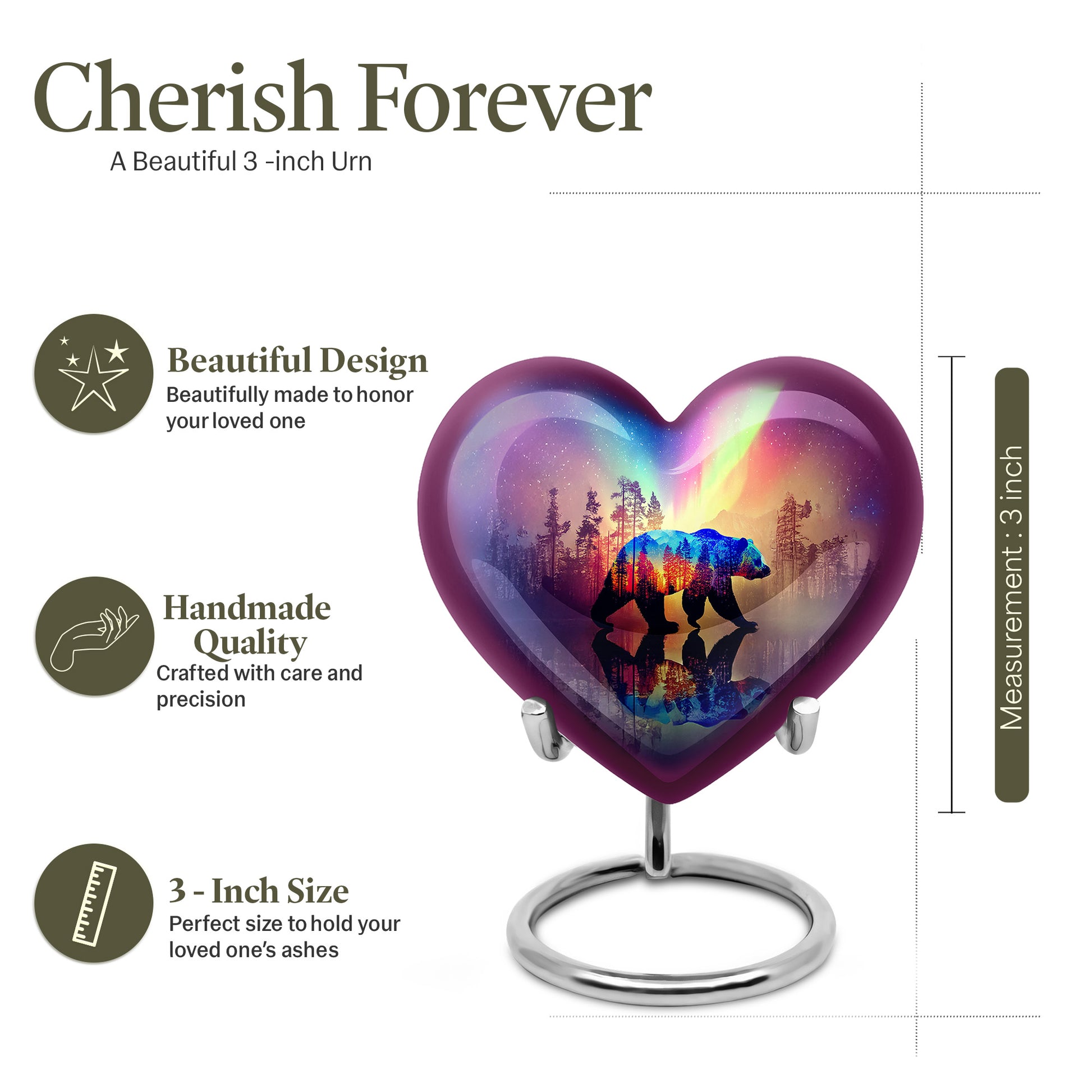 Azure Bear Cremation Urn front view showing detailed design - loving heart memorial featuring bear pattern - mini keepsake memorial for portion of cremation ashes