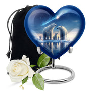 Misty Blue Bear Cremation Urn detail view - heart-shaped bear design symbolizing eternal love - full-size 10 inch 200 cubic inch adult cremation urn