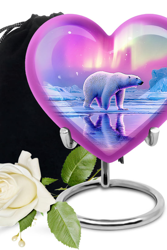 Blush Pink Bear Cremation Urn detail view - heart-shaped bear design symbolizing eternal love - full-size 10 inch 200 cubic inch adult cremation urn