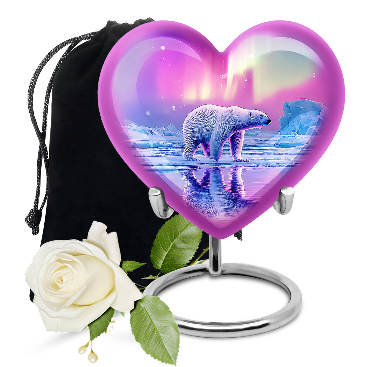 Blush Pink Bear Cremation Urn detail view - heart-shaped bear design symbolizing eternal love - full-size 10 inch 200 cubic inch adult cremation urn