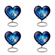 Steel Blue Bear Cremation Urn angled view of lid and engraved motif - compassionate heart-bear combination with gentle curves - 10 inch aluminum urn for cremated remains