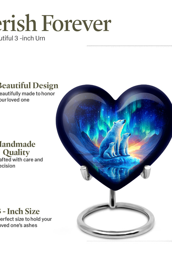 Indigo Bear Cremation Urn front view showing detailed design - loving heart memorial featuring bear pattern - mini keepsake memorial for portion of cremation ashes