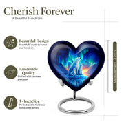 Indigo Bear Cremation Urn front view showing detailed design - loving heart memorial featuring bear pattern - mini keepsake memorial for portion of cremation ashes