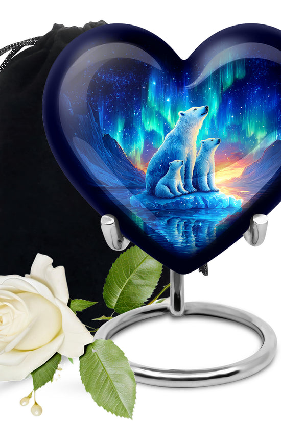 Twilight Blue Bear Cremation Urn detail view - compassionate heart-bear combination with gentle curves - full-size 10 inch 200 cubic inch adult cremation urn