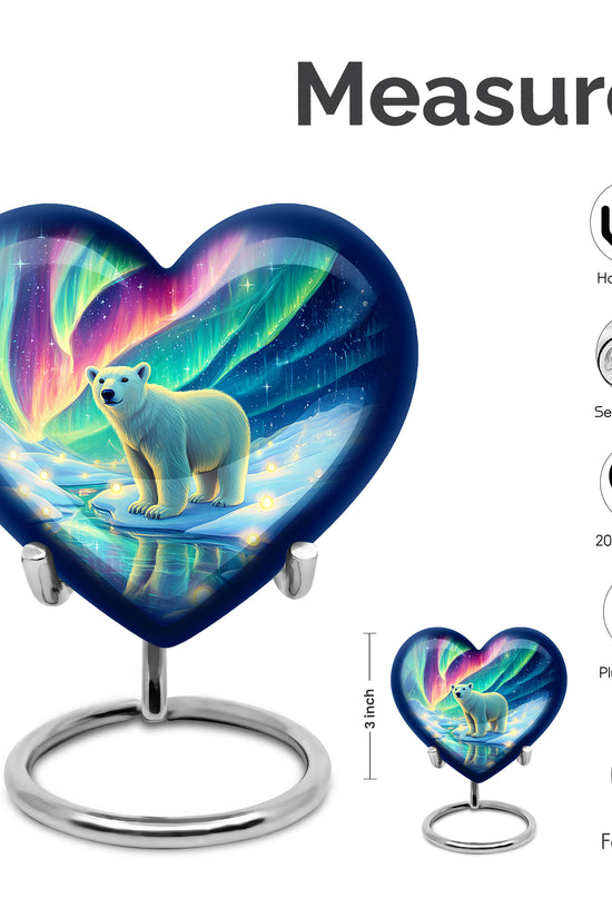 Dusty Blue Bear Cremation Urn front view showing detailed design - loving heart memorial featuring bear pattern - mini keepsake memorial for portion of cremation ashes