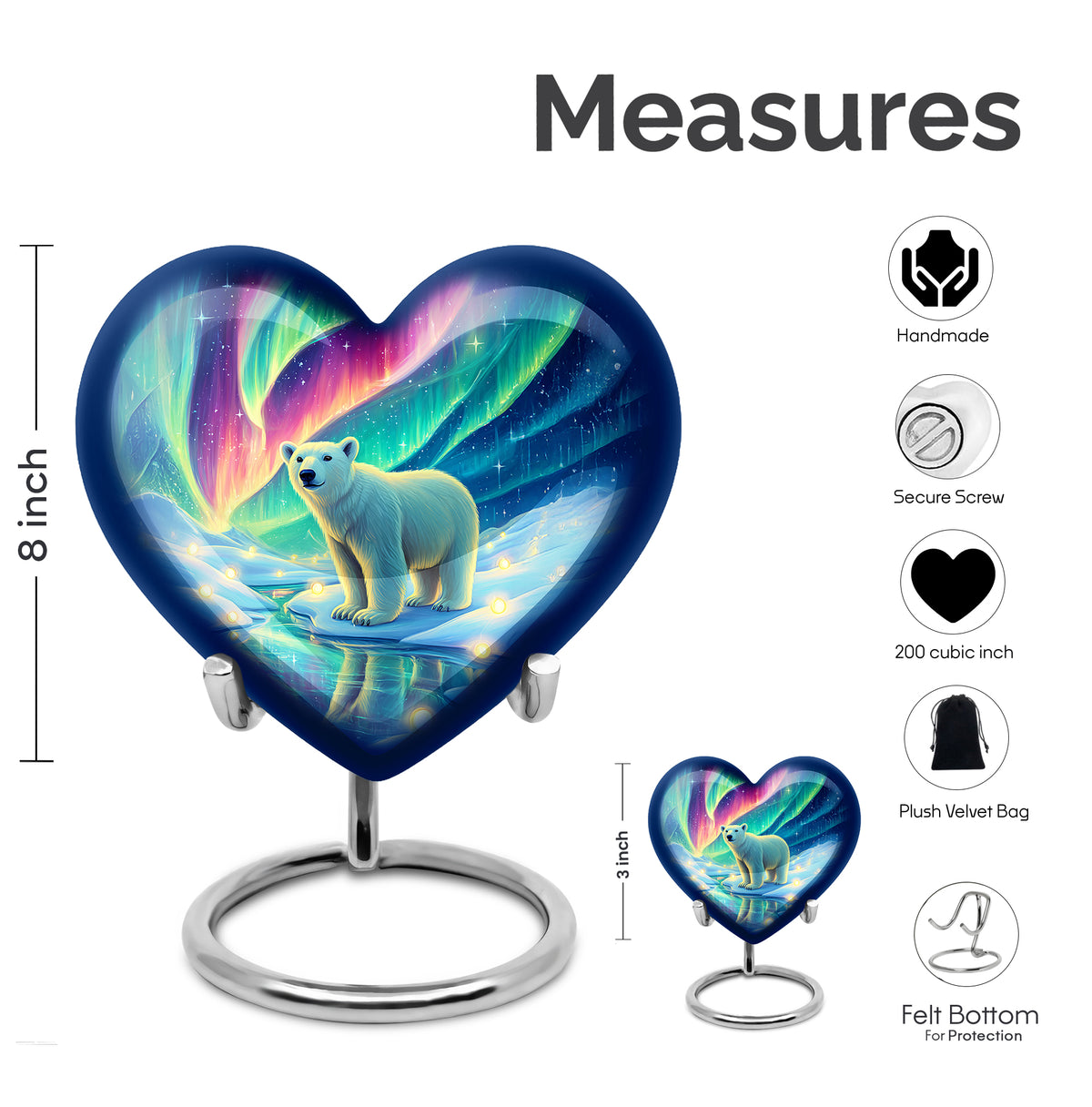 Dusty Blue Bear Cremation Urn front view showing detailed design - loving heart memorial featuring bear pattern - mini keepsake memorial for portion of cremation ashes