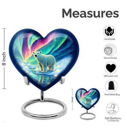Dusty Blue Bear Cremation Urn front view showing detailed design - loving heart memorial featuring bear pattern - mini keepsake memorial for portion of cremation ashes