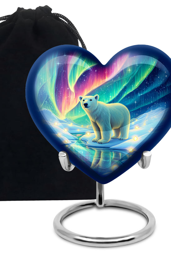 Dusty Blue Bear Cremation Urn detail view - loving heart memorial featuring bear pattern - full-size 10 inch 200 cubic inch adult cremation urn