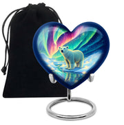 Dusty Blue Bear Cremation Urn detail view - loving heart memorial featuring bear pattern - full-size 10 inch 200 cubic inch adult cremation urn