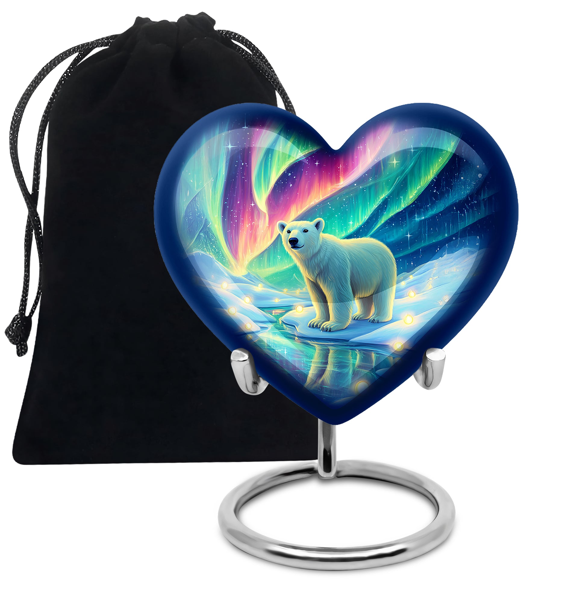 Dusty Blue Bear Cremation Urn detail view - loving heart memorial featuring bear pattern - full-size 10 inch 200 cubic inch adult cremation urn