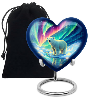 Dusty Blue Bear Cremation Urn detail view - loving heart memorial featuring bear pattern - full-size 10 inch 200 cubic inch adult cremation urn