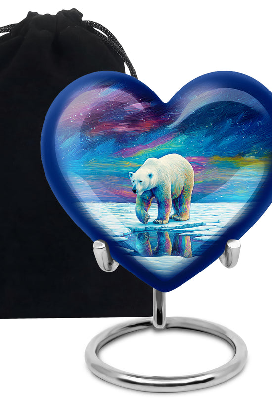 Celestial Blue Bear Cremation Urn detail view - heart-shaped bear design symbolizing eternal love - full-size 10 inch 200 cubic inch adult cremation urn