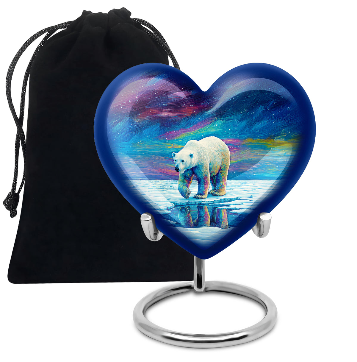 Celestial Blue Bear Cremation Urn detail view - heart-shaped bear design symbolizing eternal love - full-size 10 inch 200 cubic inch adult cremation urn