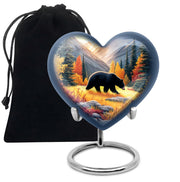 Harvest Gold Bear Cremation Urn detail view - romantic heart urn with bear motif on aluminum - full-size 10 inch 200 cubic inch adult cremation urn