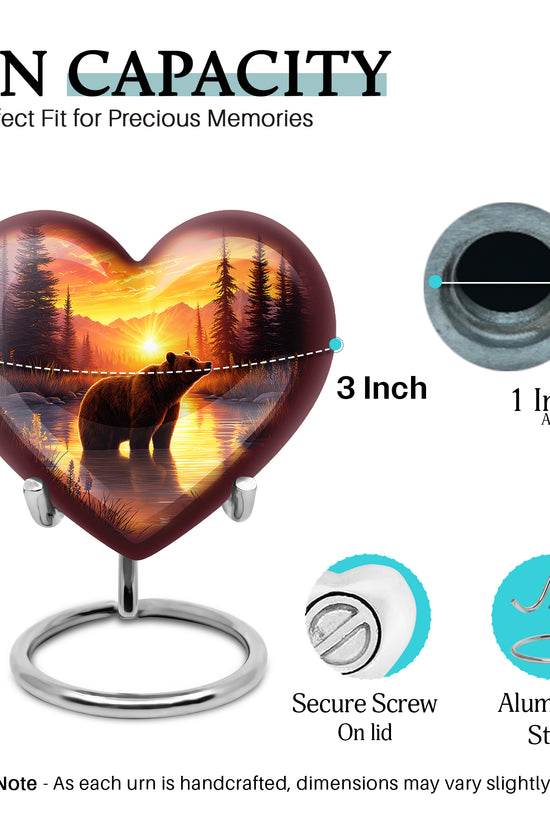 Rich Red Bear Cremation Urn front view showing detailed design - compassionate heart-bear combination with gentle curves - mini keepsake memorial for portion of cremation ashes