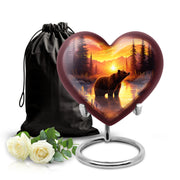 Wine Red Bear Cremation Urn detail view - loving heart memorial featuring bear pattern - full-size 10 inch 200 cubic inch adult cremation urn
