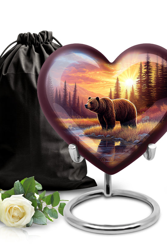 Garnet Red Bear Cremation Urn detail view - heart-shaped bear design symbolizing eternal love - full-size 10 inch 200 cubic inch adult cremation urn