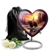 Garnet Red Bear Cremation Urn detail view - heart-shaped bear design symbolizing eternal love - full-size 10 inch 200 cubic inch adult cremation urn