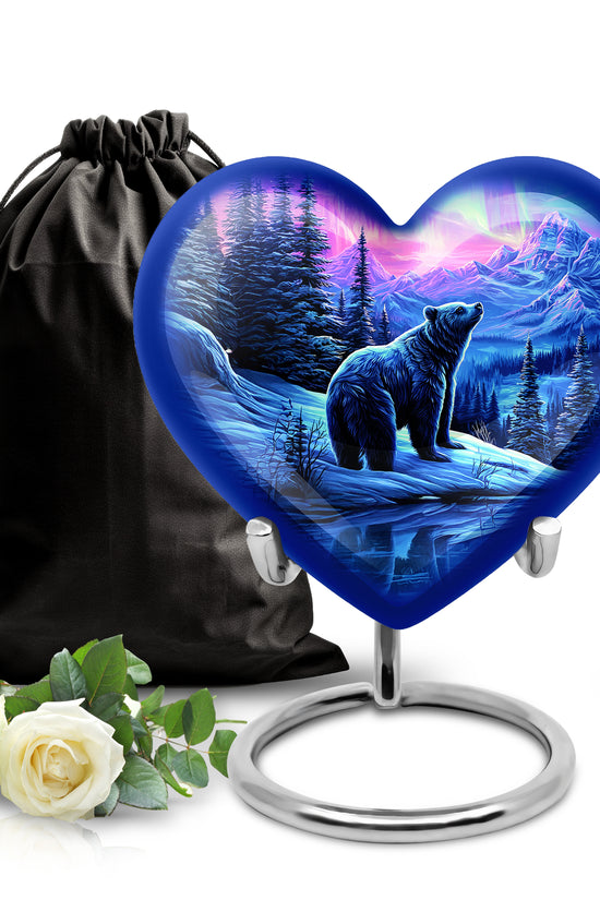 Violet Purple Bear Cremation Urn detail view - compassionate heart-bear combination with gentle curves - full-size 10 inch 200 cubic inch adult cremation urn