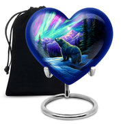 Dusty Blue Bear Cremation Urn detail view - loving heart memorial featuring bear pattern - full-size 10 inch 200 cubic inch adult cremation urn