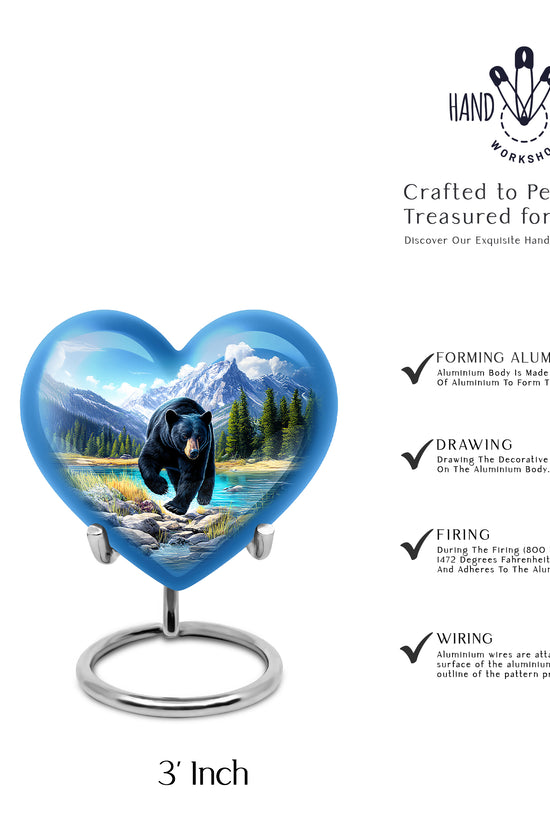 Vivid Blue Bear Cremation Urn front view showing detailed design - compassionate heart-bear combination with gentle curves - mini keepsake memorial for portion of cremation ashes