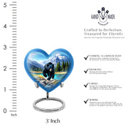 Vivid Blue Bear Cremation Urn front view showing detailed design - compassionate heart-bear combination with gentle curves - mini keepsake memorial for portion of cremation ashes