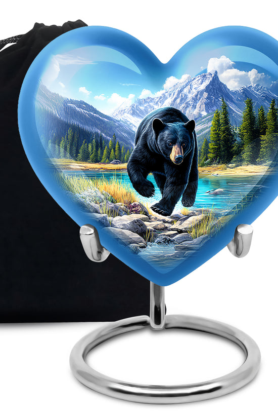Powder Blue Bear Cremation Urn detail view - heart-shaped bear design symbolizing eternal love - full-size 10 inch 200 cubic inch adult cremation urn