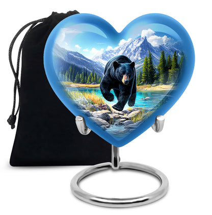 Powder Blue Bear Cremation Urn detail view - heart-shaped bear design symbolizing eternal love - full-size 10 inch 200 cubic inch adult cremation urn