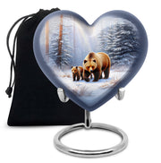 Chrome Silver Bear Cremation Urn detail view - romantic heart urn with bear motif on aluminum - full-size 10 inch 200 cubic inch adult cremation urn