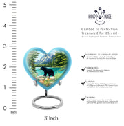 Steel Blue Bear Cremation Urn front view showing detailed design - romantic heart urn with bear motif on aluminum - mini keepsake memorial for portion of cremation ashes