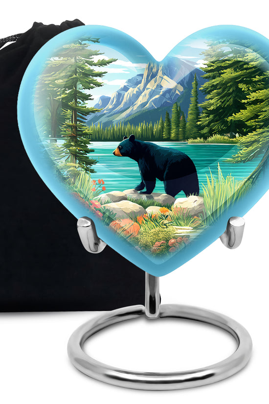 Royal Blue Bear Cremation Urn detail view - compassionate heart-bear combination with gentle curves - full-size 10 inch 200 cubic inch adult cremation urn