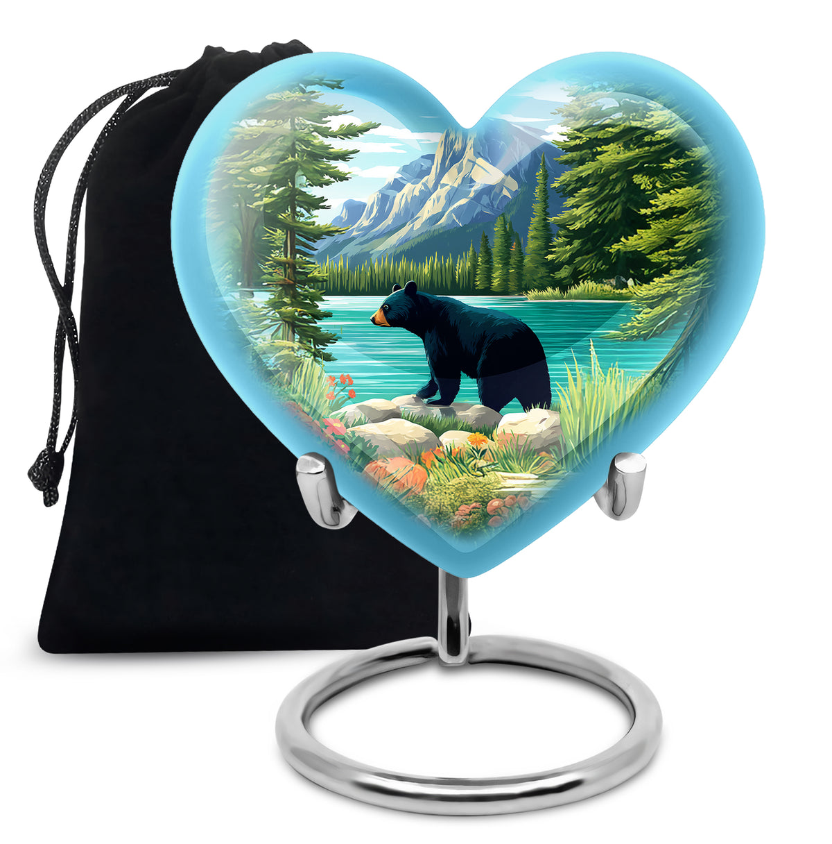 Royal Blue Bear Cremation Urn detail view - compassionate heart-bear combination with gentle curves - full-size 10 inch 200 cubic inch adult cremation urn