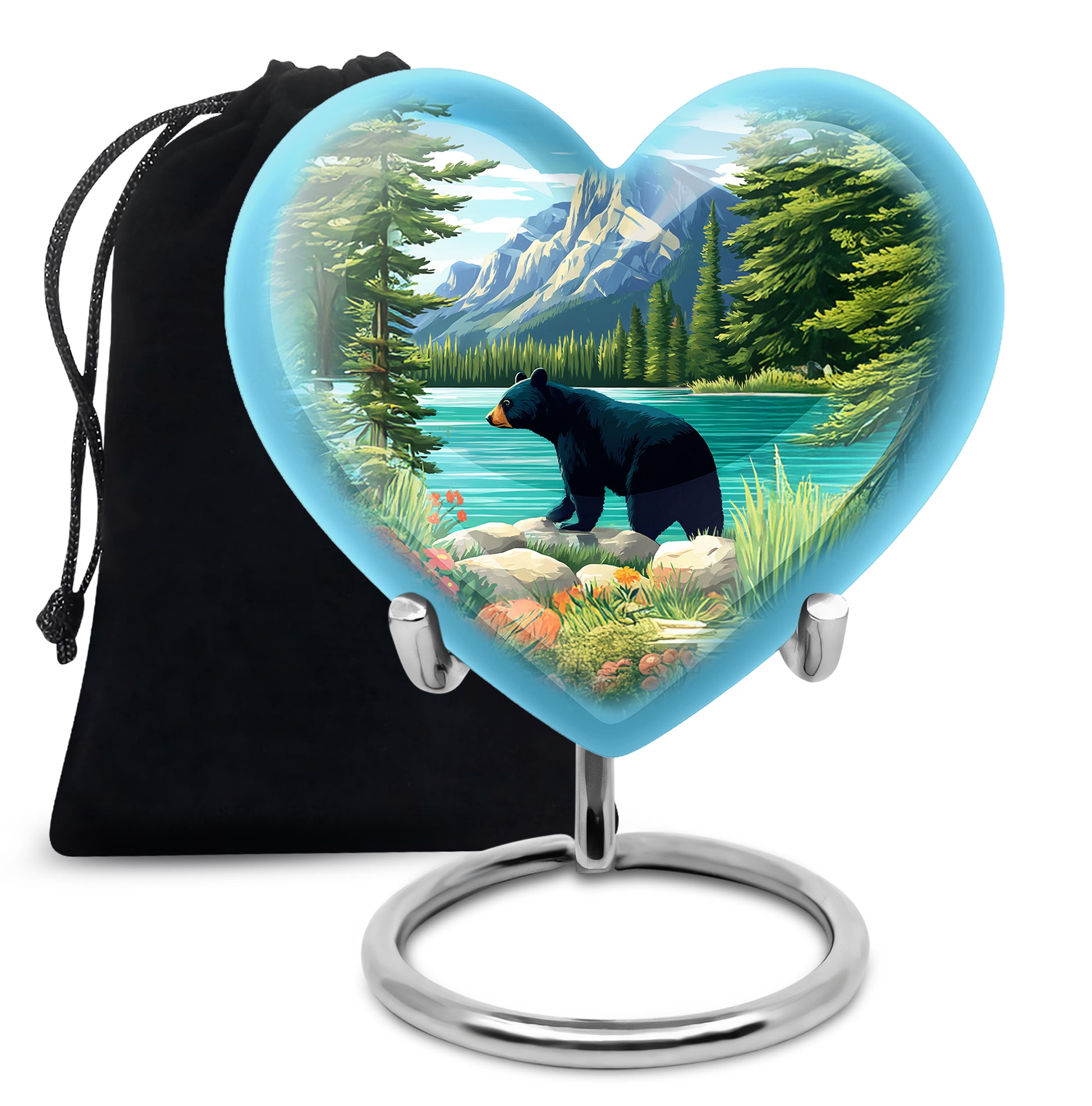 Royal Blue Bear Cremation Urn detail view - compassionate heart-bear combination with gentle curves - full-size 10 inch 200 cubic inch adult cremation urn