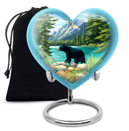Royal Blue Bear Cremation Urn detail view - compassionate heart-bear combination with gentle curves - full-size 10 inch 200 cubic inch adult cremation urn