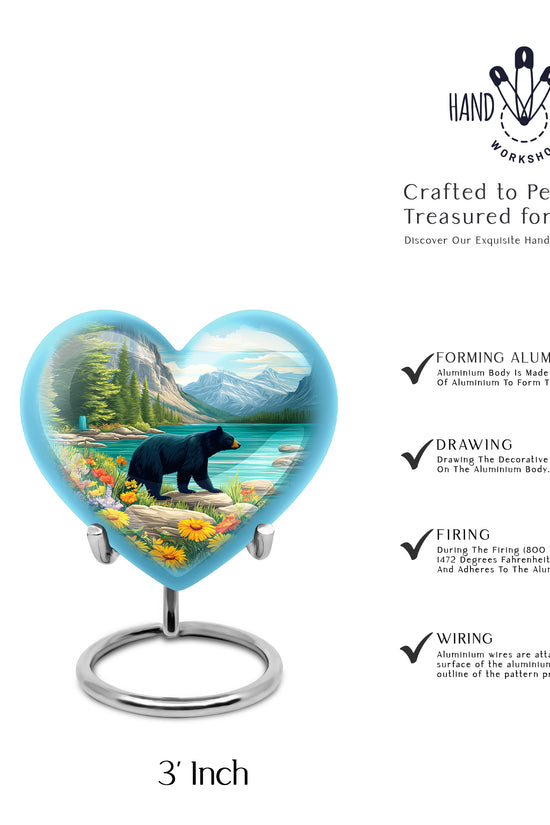 Aqua Teal Bear Cremation Urn front view showing detailed design - compassionate heart-bear combination with gentle curves - mini keepsake memorial for portion of cremation ashes