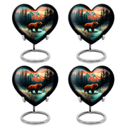 Mystic Teal Bear Cremation Urn angled view of lid and engraved motif - romantic heart urn with bear motif on aluminum - 10 inch aluminum urn for cremated remains