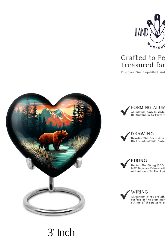 Ocean Teal Bear Cremation Urn front view showing detailed design - heart-shaped bear design symbolizing eternal love - mini keepsake memorial for portion of cremation ashes