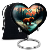 Deep Teal Bear Cremation Urn detail view - romantic heart urn with bear motif on aluminum - full-size 10 inch 200 cubic inch adult cremation urn