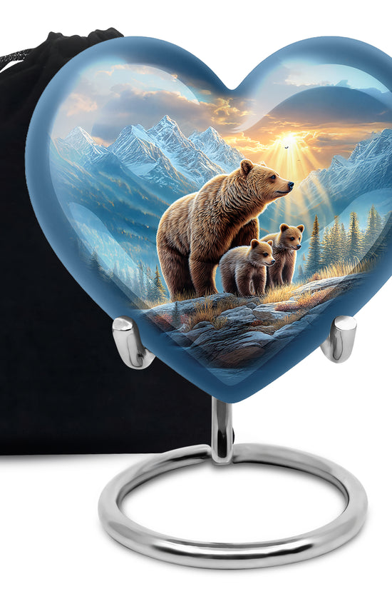 Azure Bear Cremation Urn detail view - heart-shaped bear design symbolizing eternal love - full-size 10 inch 200 cubic inch adult cremation urn
