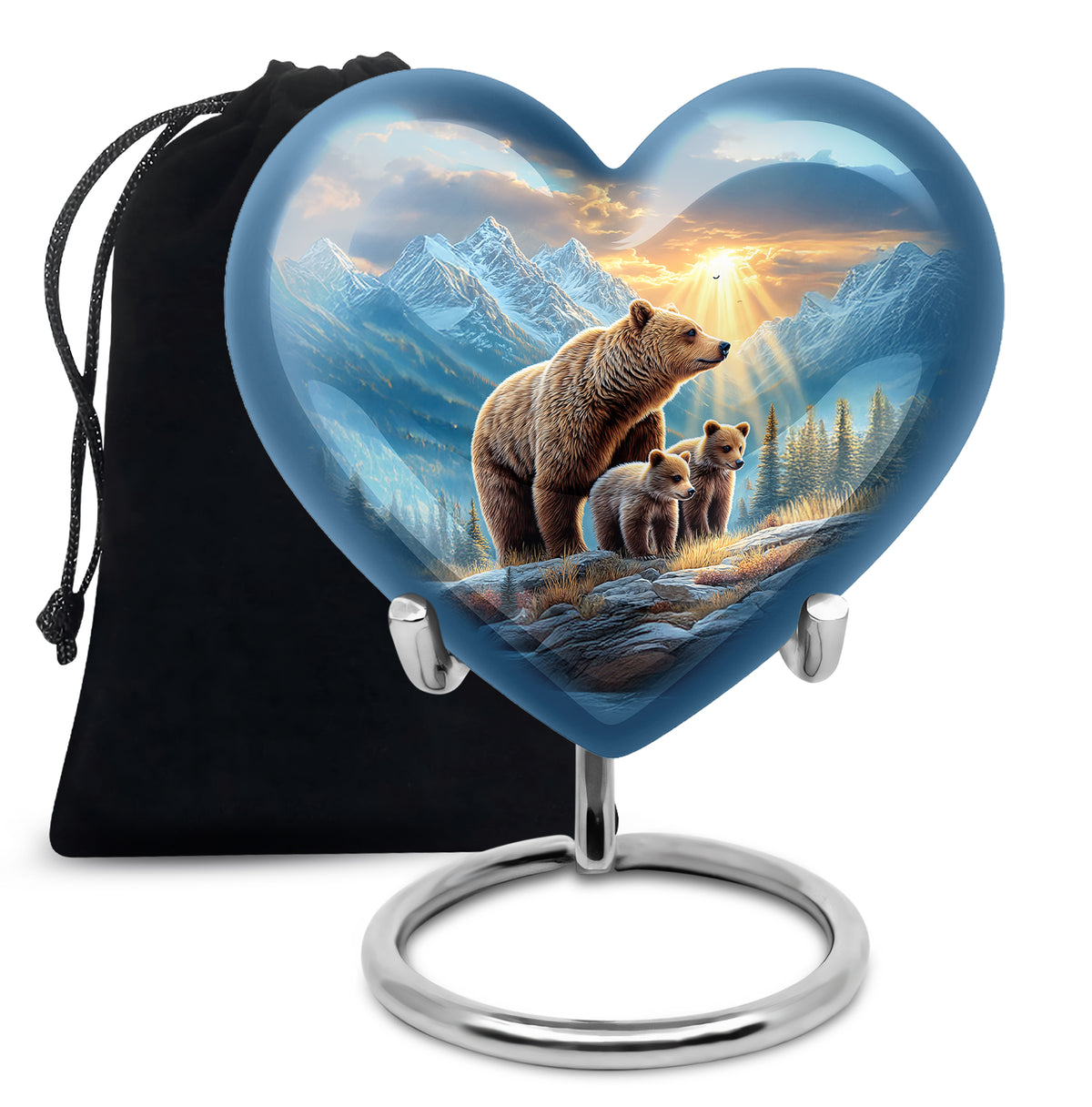 Azure Bear Cremation Urn detail view - heart-shaped bear design symbolizing eternal love - full-size 10 inch 200 cubic inch adult cremation urn