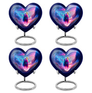 Steel Blue Bear Cremation Urn angled view of lid and engraved motif - compassionate heart-bear combination with gentle curves - 10 inch aluminum urn for cremated remains