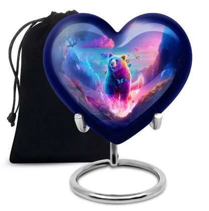 Bright Blue Bear Cremation Urn detail view - compassionate heart-bear combination with gentle curves - full-size 10 inch 200 cubic inch adult cremation urn